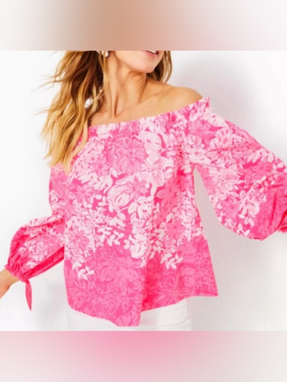 Off-Shoulder Pink Floral Blouse